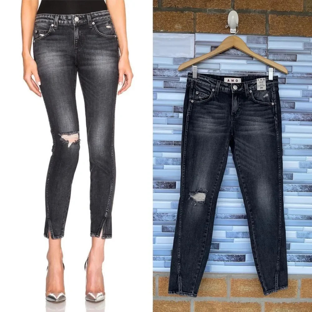 AMO Denim Twist Jean Vixen Destroy Black Denim 26